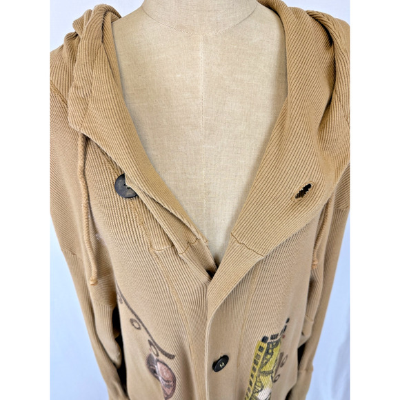 90's Vintage BLUE FISH Neutral Khaki Hooded Thermal Cotton Jacket OS #5-0174 USA - Picture 9 of 16